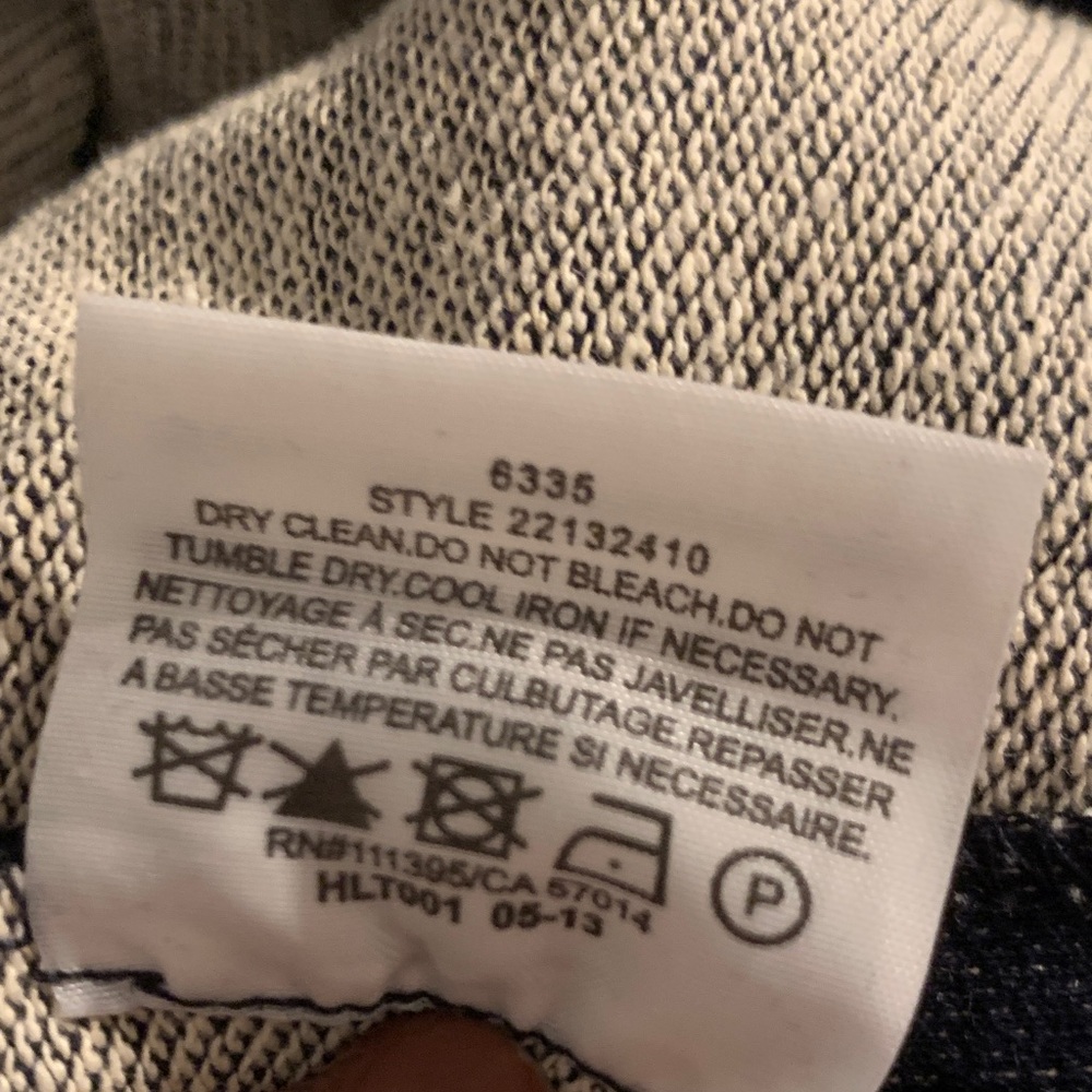 Tory Burch dark blue denim dress with gold button accents & brown leather trim. - Picture 14 of 14